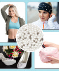 Various uses of 100 Piece Pearl Rivets And Pins Kit For Clothing Decoration 6mm White Round Plastic Pearl Buttons Ideal For Jeans Hats Shoes Bags Belts Skirts Veils And More Budget Friendly Diy Fashion Embellishments on clothes, shoes, and bag.
