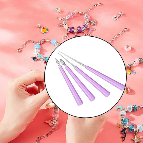 4-piece bead reamer tool set with purple handles and diamond tips for enlarging bead holes