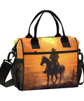 Desert Cowboy Brown Insulated Lunch Bag Cooler Tote For Outdoor Picnic And Camping with cowboy and horse design.