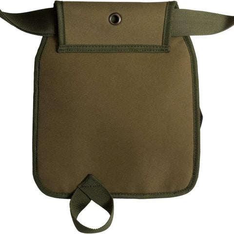 Front view of green All In One Garden Tool Pouch Belt With Grab And Go Multi Pocket Utility Apron for gardening and DIY.