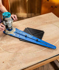 Large Base Plate For Ellipse Circle Cutting Router Jig With Extra Dovetail Keys And Pivot Pins Smooth Operator Guide Base in use, cutting a circle.
