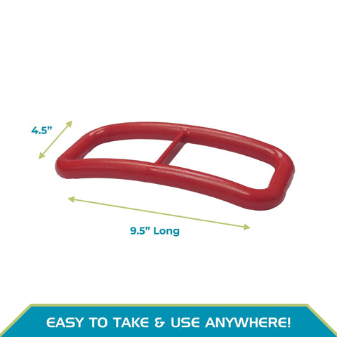 Universal Standing Handle Sit To Stand Transfer Aid, Portable Lift Assist Grab Bar shown with dimensions, red ergonomic design