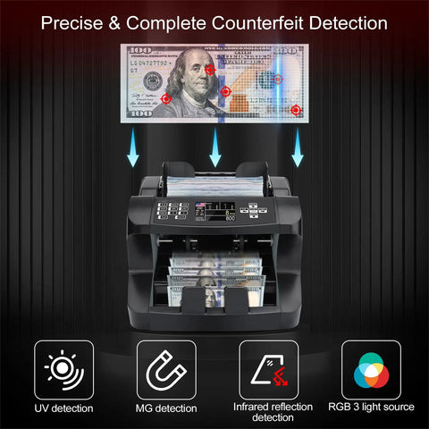 Money Counter Machine For US Dollars With Mixed Denominations, Fast Bill Value Counting, UV MG IR Counterfeit Detection
