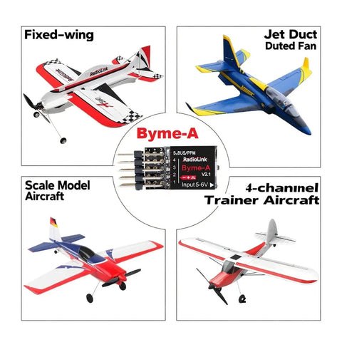 4 Channel Fixed Wing Flight Controller For Trainers And Scale Drones, 6 Flight Modes including an image of trainer aircraft
