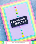 Card made with A2 Layers Die Set Of Seventeen Nesting Rectangle Panel Die Cuts for creating multi-layer backgrounds with bright colors.