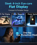 G4S 96GB MP3 Player With Bluetooth and WiFi Android 14 displaying 4-inch IPS flat display and eye protection mode features.