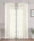 Ivory Sheer Curtains Two Panel Set For Bedroom Or Living Room, Light Filtering Soft Tufted Texture, 42x84 Inches, Leaf Pattern