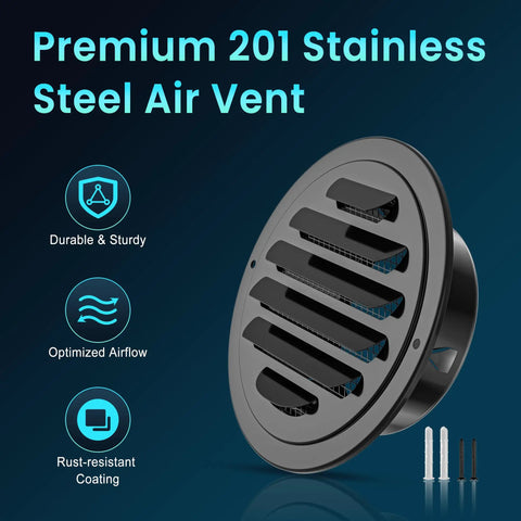 4 Inch Black Stainless Steel Soffit Vent Cover With Mesh Screen For Round Exhaust Vent Indoor Outdoor Use in Homes Offices Factories