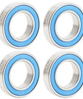 12x21x5mm Chrome Steel Blue Sealed Cartridge Bearings With Grease For Bike Pivot Four Pack Full Complement No Retainer For Beefy Load Handling Up To Forty Five Percent Higher Load Capacity And Smooth Quiet Pivot With Double VRS Lip Labyrinth Seal, four bearings