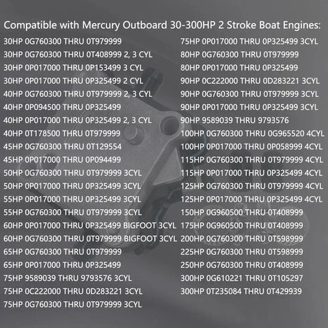 Compatibility chart for Fuel Pump 98766C1 Replacement For Outboard 2 Stroke 30 To 300 HP models, with engine details.