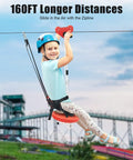 Child using 160 Foot Zip Line Kit With Stainless Steel Spring Brake For Backyard Use Includes Safety Harness outdoors
