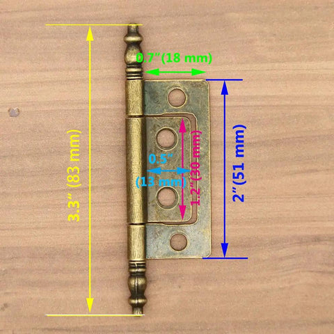 Set Of 6 Vintage Antique Brass Flap Hinges For Wooden Boxes Jewelry Cases Cabinets Cupboards Medium Size With 2 Inch Plate And 83 mm Axis