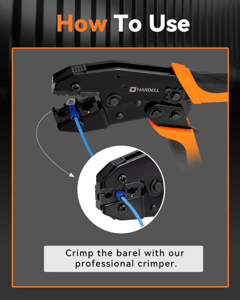 Heavy Duty Wire Crimping Tool For Heat Shrink AWG22 To 10 With 90 Piece Electrical Connectors Kit close-up showing crimping action.