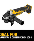 Powerhouse 20V Max XR Cordless Angle Grinder With Kickback Brake and Slide Switch, 4-1/2 Inch Disc, Tool Only, side handle view
