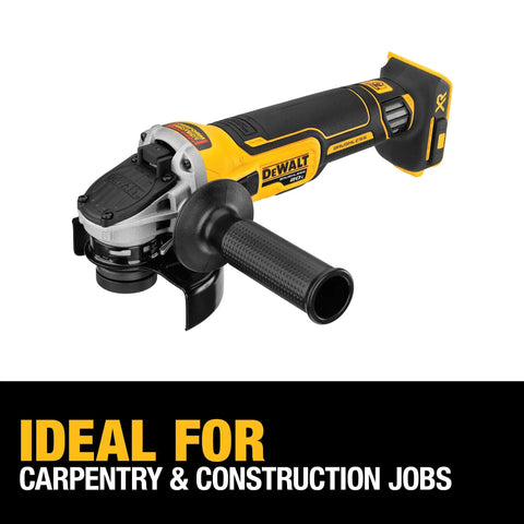 Powerhouse 20V Max XR Cordless Angle Grinder With Kickback Brake and Slide Switch, 4-1/2 Inch Disc, Tool Only, side handle view