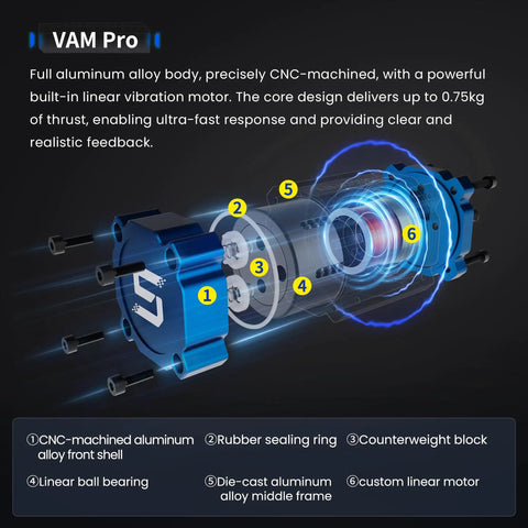Racing Simulator Pedals With Vibration Motor Module And Haptic Feedback Reactor Pro 2 Piece VAM detailed components view