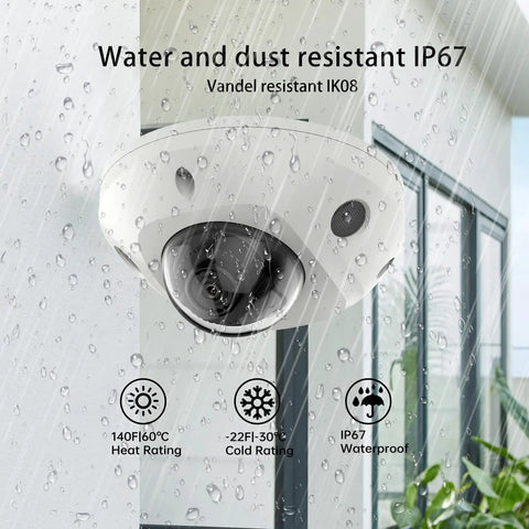 4MP AcuSense Fixed Mini Dome Network Camera With Built In Mic 2.8mm Lens PoE IR Night Vision H265 IP67 Waterproof IK08