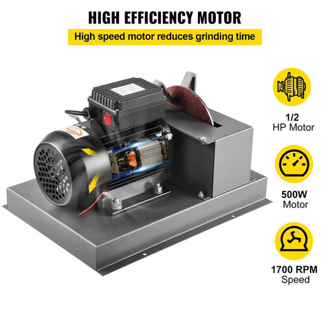Rock Solid 500W Bench Grinder With 7 Inch Wheel For Sharpening Lawnmower Blades Knives And Scissors, showing high efficiency motor.