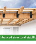 Heavy Duty 4 Pack Post Caps Tie Bracket For 4x4 And 4x6 Posts Black Joist Anchor Connector 14 Gauge Joist Hanger Brackets installed on wood structure