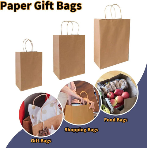 90 Pack Brown Kraft Paper Bags With Handles Bulk Assorted Sizes Small Medium Large for Gift Shopping Groceries Party