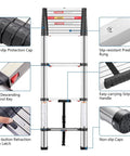 Twelve And A Half Foot Telescoping Ladder With One Button Retraction Thickened Tube For Extra Stability Slow Down Design features