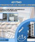 Upgraded 4317943 Refrigerator Ice Maker Assembly Replacement for multiple major brands with easy plug and play install shown