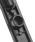 Close-up of backplate for Keyed Sliding Glass Door Handle Set For Hook Style Flush Mount, Wood And Black Diecast.