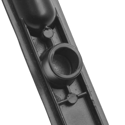 Close-up of backplate for Keyed Sliding Glass Door Handle Set For Hook Style Flush Mount, Wood And Black Diecast.