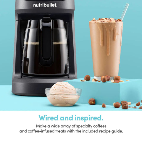 Brew Choice Pod And Carafe Coffee Maker For K Cup Pods Or Ground Coffee, 12 Cup Capacity shown with iced coffee and ice cream