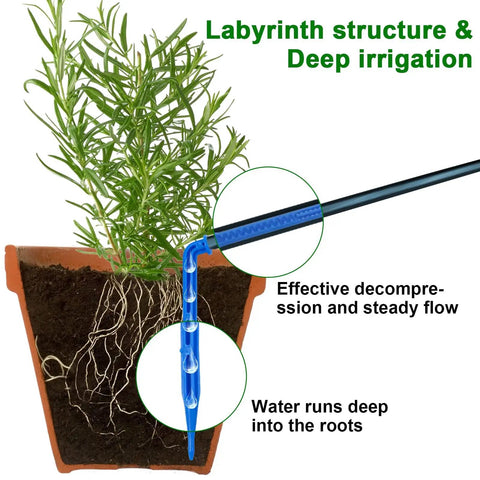 Solar Drip Irrigation Kit For Auto Plant Watering, 49Ft System With Anti Siphon Valve showing deep root irrigation in a pot