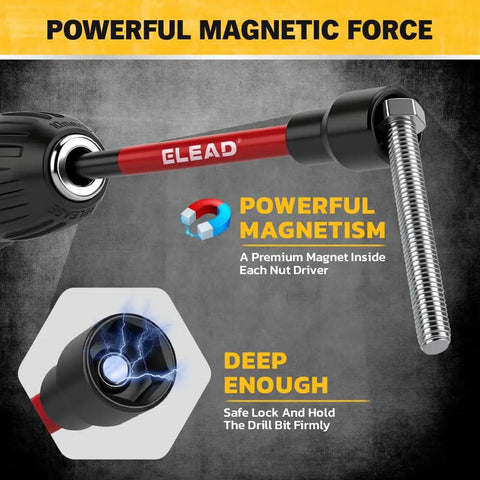Nut Driver Bit Set With Magnetic Tips, 35-Piece Extra Long Nut Driver Kit For Impact Drills, close-up of magnetic force