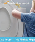 Child interacting with NextStep2 Toilet Seat With Built In Potty Training Seat Slow Close Removable That Never Loosens Round White