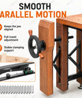 Built Like A Tank Workbench Leg Vise Assembly With 30Mm Steel Screw And 175Mm Handwheel For Quick Full Stroke Clamping On Custom Garage Benches Matte Silver Trim showing smooth clamping mechanism and handwheel.