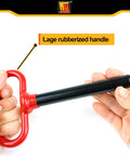 Five Eighths Inch Trailer Hitch Pin Set With Four Inch And Five And One Half Inch Shanks Zinc Plated Rubber Vinyl Grip Handles Includes Four Clips Fits Two Inch Receivers No Hassle Towing Accessory For Easy Install And Secure Fit close-up of handle