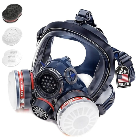 Full Face Organic Vapor Respirator With Anti Fog Shield, Protective Eye And Nose Guard, Heavy Duty Lens, Adjustable Straps