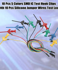 10 Piece Mini SMD IC Test Hook Clip Kit With Five Color Silicone Jumpers Wires For Logic Analyzers And Multimeters