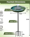 Diagram of Solar Powered Bird Bath Fountain With Lotus Flower Nozzle And Five Prong Stake Base For Outdoor Patio Garden Yard Decor.