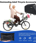 Heavy Duty Tricycle Cover For Adult Trike Waterproof Outdoor Bike Cover With 420D Fabric Nano Coating Scratch Resistant SPF 85 Plus Double Needle Seams on adult tricycle
