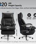 Dual Motor Electric Reclining Office Chair With Heat Massage And Ventilation, side and front view dimensions, 420 lbs capacity