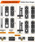 Product size guide for Beefy Heavy Duty Hidden Door Hinge With 570 Pound Load Bearing Thickened Solid Alloy Steel 360 Degree