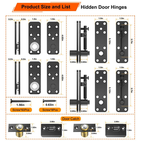 Product size guide for Beefy Heavy Duty Hidden Door Hinge With 570 Pound Load Bearing Thickened Solid Alloy Steel 360 Degree