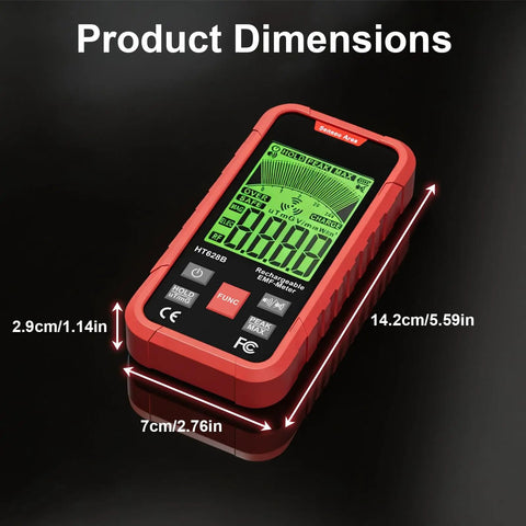 3-In-1 EMF Meter Portable RF EF MF Detector For Home And Office, Handy Signal Sniffer That Lets You Gauge Real Time RF Up To 3.5GHz, Electric Field In V Per Meter, Magnetic Field In mG Per uT, Perfect For 5G, WiFi, And Daily Detections. red handheld EMF meter, 14.2 x 7 x 2.9 cm