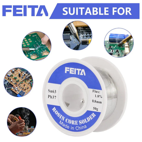 63-37 Tin Lead Rosin Core Solder Wire For Electrical Soldering 0.8mm Diameter 50g Pack No-Wash Flux 183C Melting Point High Purity Alloy