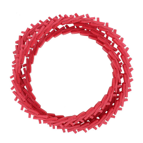 Red Power Twist V Belt Beefy Five Feet Long And Half Inch Wide Adjustable Link Belt Type A coiled in a circle