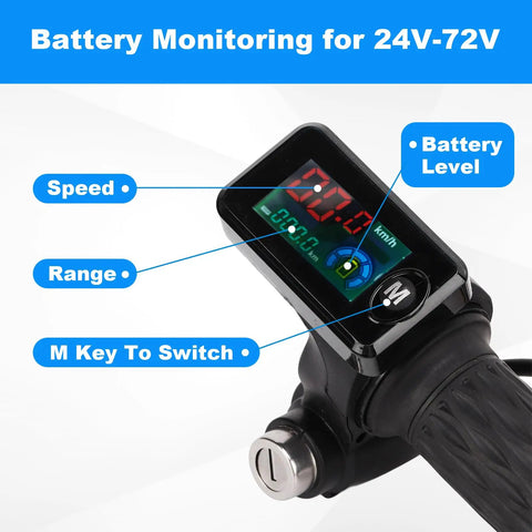 Universal 24V To 72V LCD Throttle Grip For Electric Bikes And Scooters With Twist Handlebar Accelerator And Cable Key Plug And Play Easy Install Real Time Readout Smooth Power Control