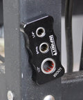 Router Bit Vise For Woodworking And CNC, Dope Black Anodized Aluminum Clamp With Laser Etched Markings mounted on workstation