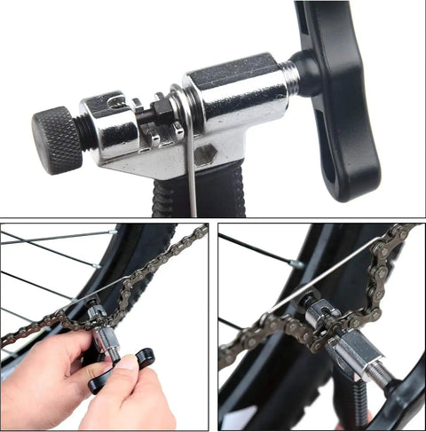 All In One Bike Chain Repair Kit with Chain Breaker Master Link Pliers Wear Checker and Storage Pouch for maintenance