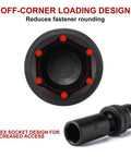 Close-up of Three Eighths Inch Drive Deep And Standard Universal Impact Socket Set showing 6-point design and flex socket head.