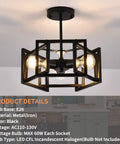 Semi Flush Mount Ceiling Light Fixture, 3-Light Black Industrial Style with E26 Base in vintage matte black finish