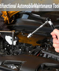 All In One 46 Piece Tool Set With Ratchet Wrench And Metric Sockets For Auto, Motorcycle, And Bike Maintenance being used for car repair